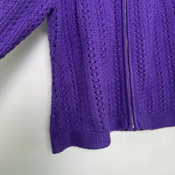 Talbots Womens Cable Knit Zip Up Cardigan Petite Plus Sz 2X Purple Essential - Picture 8 of 14